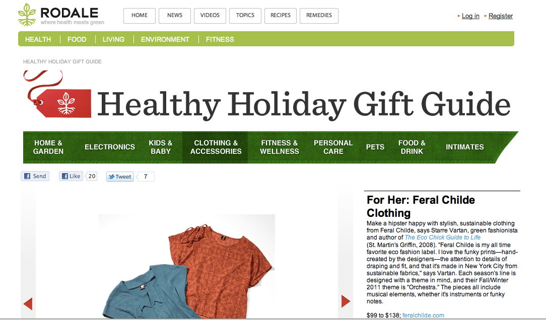 Rodale's Healthy Holiday Gift Guide Features Feral Childe